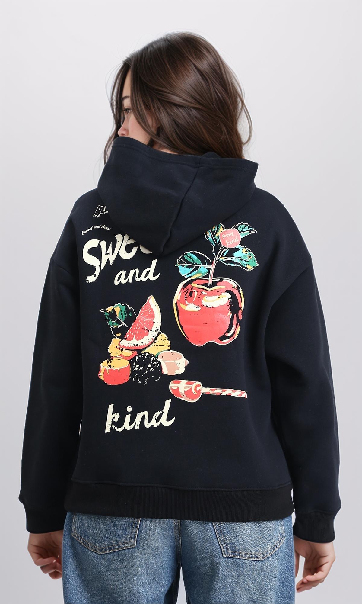 R212048 - Printed "Sweet And Kind" Winter Hoodie - Black