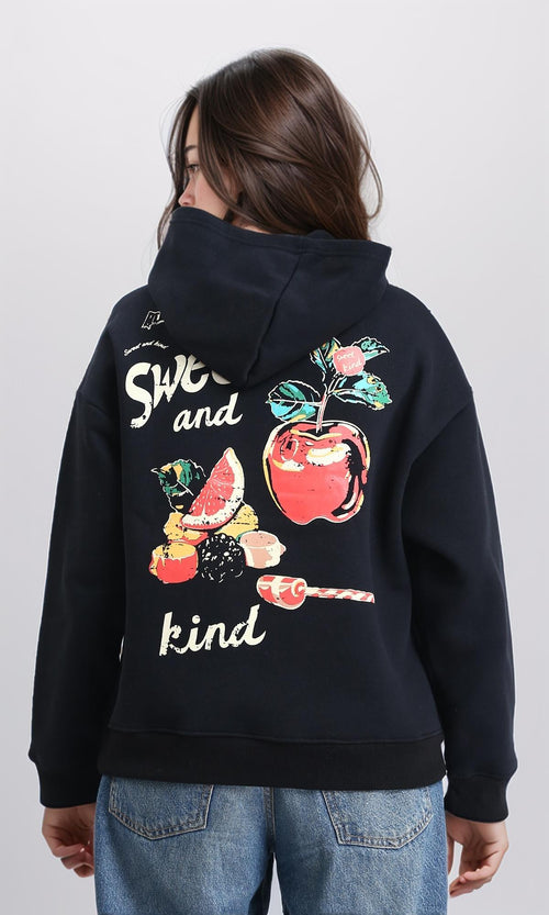 R212048 - Printed "Sweet And Kind" Winter Hoodie - Black