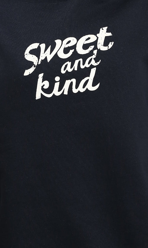R212048 - Printed "Sweet And Kind" Winter Hoodie - Black