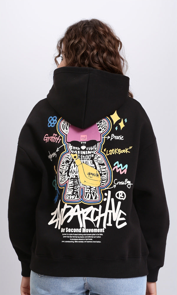 R212049 - Winter Hoodie with Front & Back Print - Black
