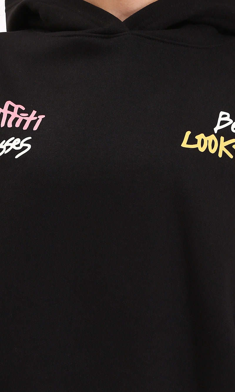 R212049 - Winter Hoodie with Front & Back Print - Black