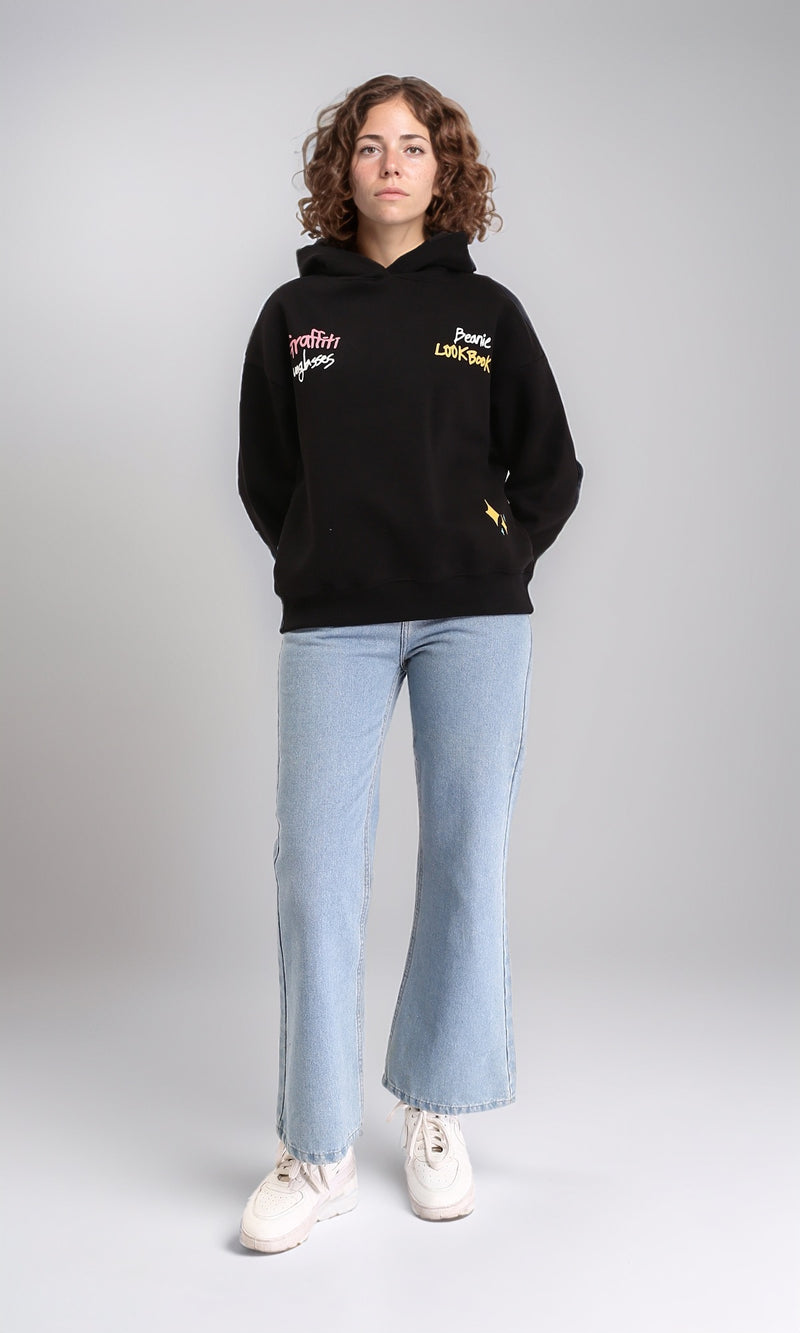 R212049 - Winter Hoodie with Front & Back Print - Black