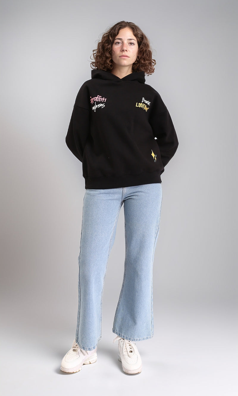 R212049 - Winter Hoodie with Front & Back Print - Black