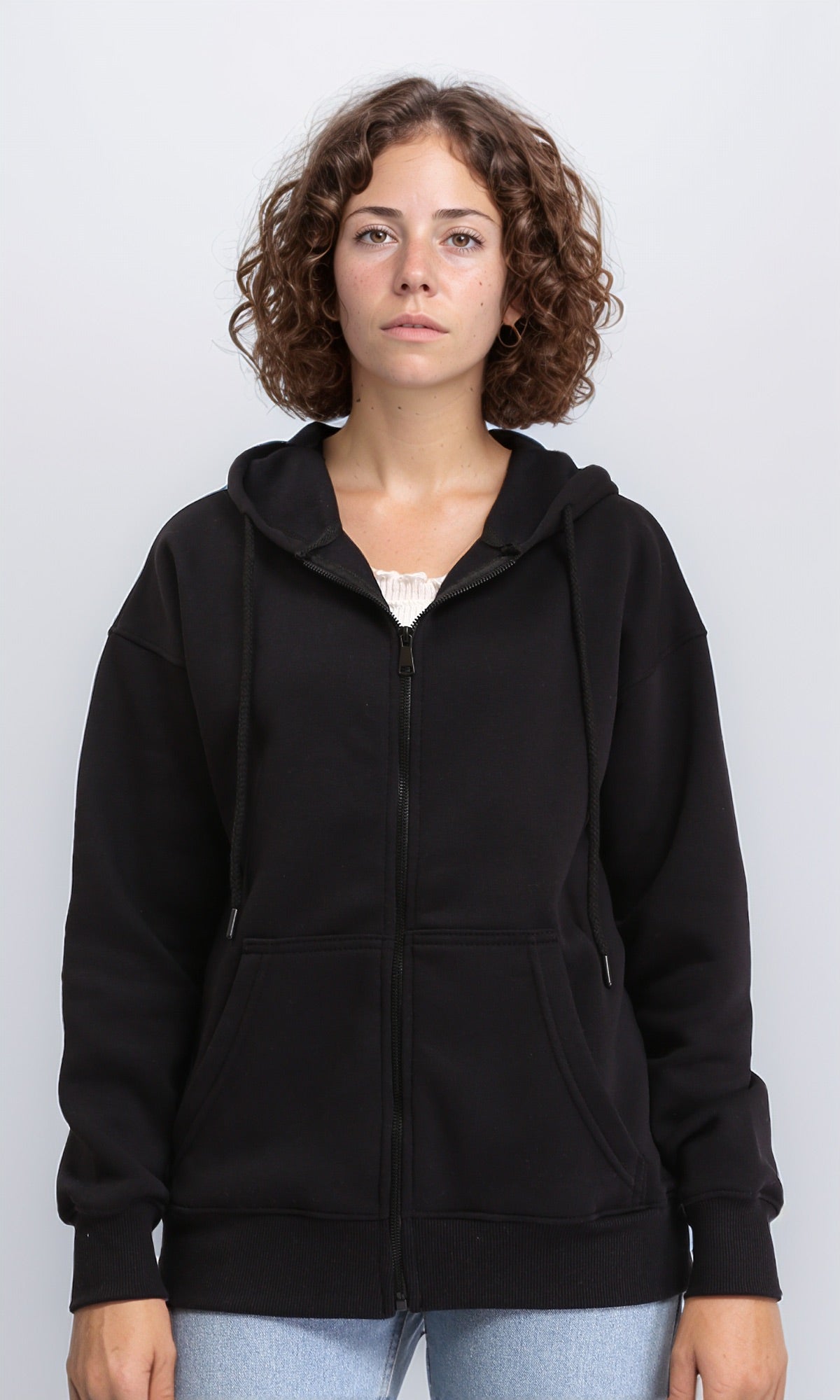 Casual Sweatshirt with Zipper Through Pocket - Black