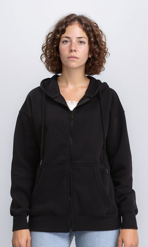 Casual Sweatshirt with Zipper Through Pocket - Black