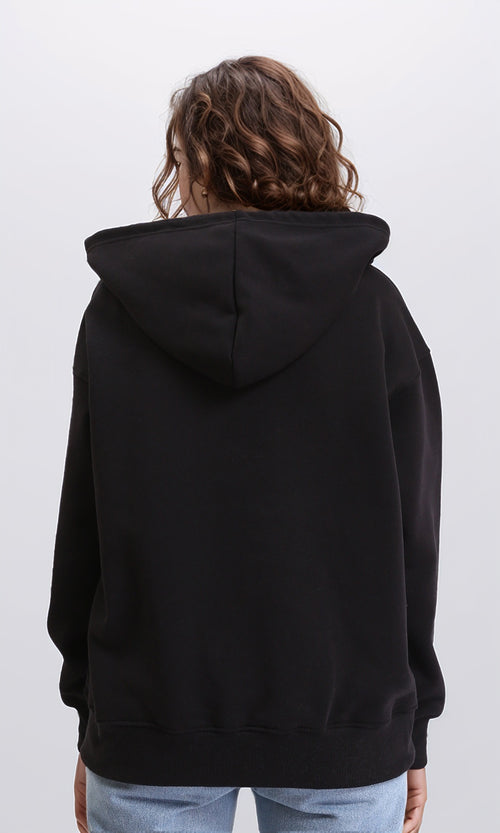 R212053 - Casual Sweatshirt with Zipper Through Pocket - Black