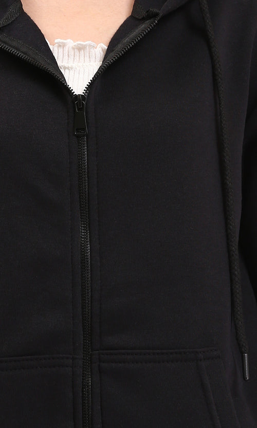 R212053 - Casual Sweatshirt with Zipper Through Pocket - Black