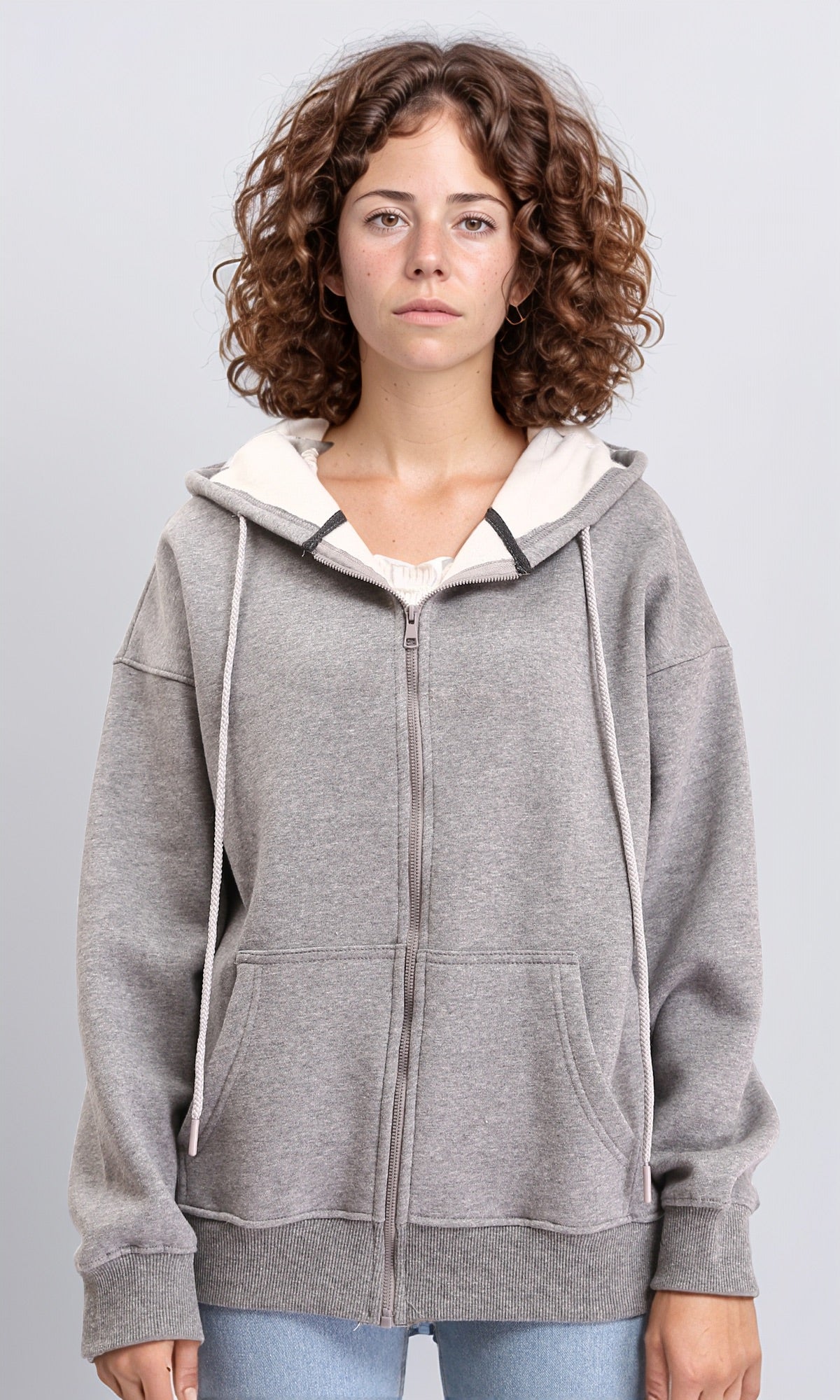 Casual Sweatshirt with Zipper Through Pocket - Heather Grey