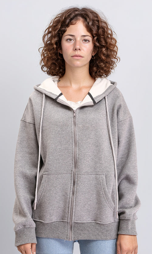 Casual Sweatshirt with Zipper Through Pocket - Heather Grey