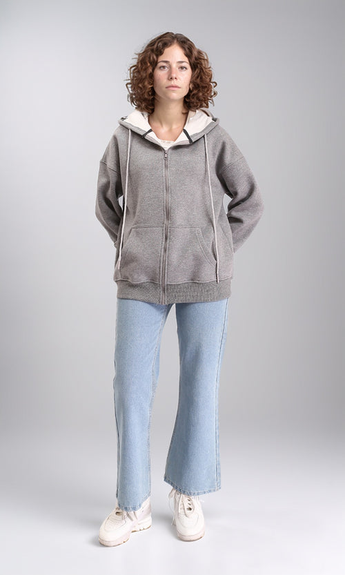 R212054 - Casual Sweatshirt with Zipper Through Pocket - Heather Grey