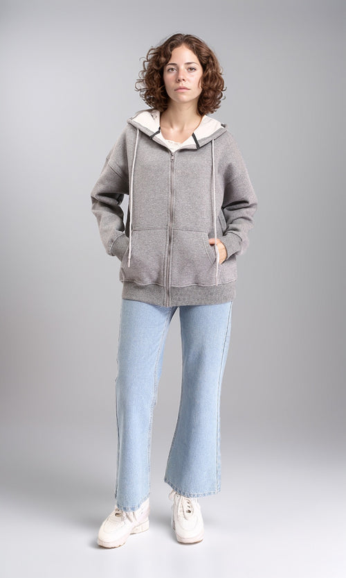 R212054 - Casual Sweatshirt with Zipper Through Pocket - Heather Grey