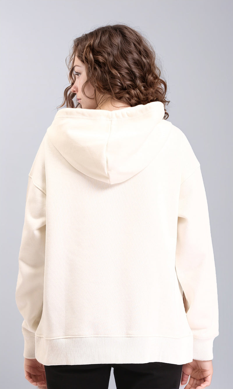 R212055 - Casual Sweatshirt with Zipper Through Pocket - Cream