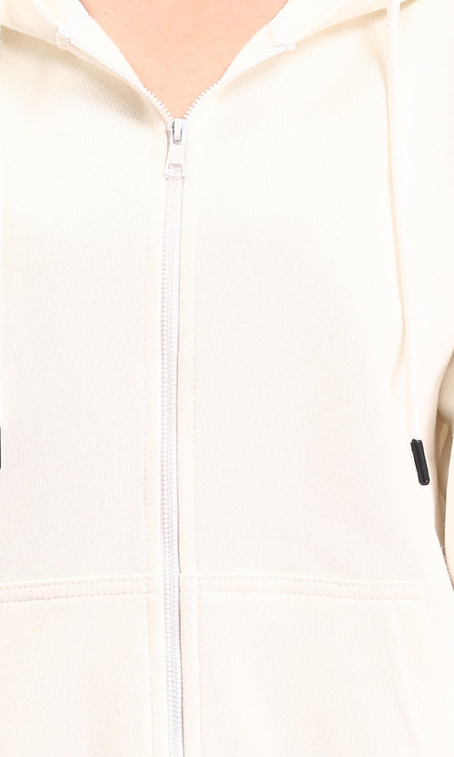 R212055 - Casual Sweatshirt with Zipper Through Pocket - Cream