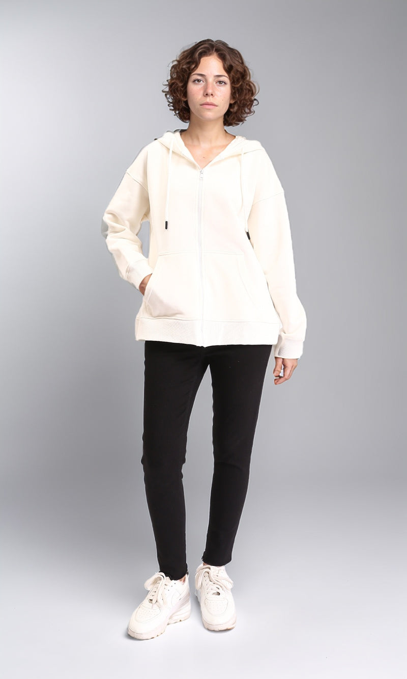 R212055 - Casual Sweatshirt with Zipper Through Pocket - Cream