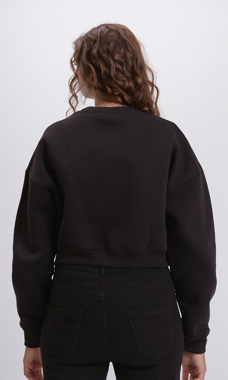 R212056 - Round Neck Slip On Short Sweatshirt - Black