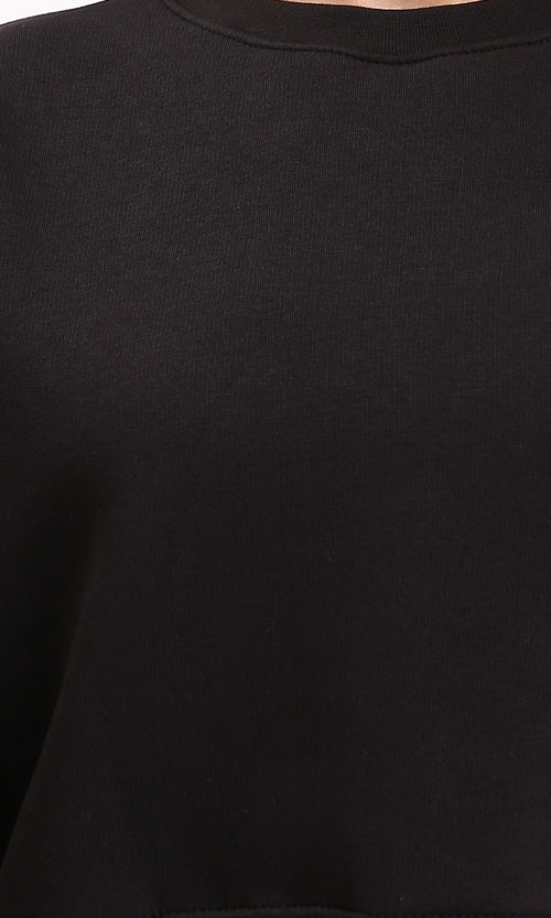 R212056 - Round Neck Slip On Short Sweatshirt - Black