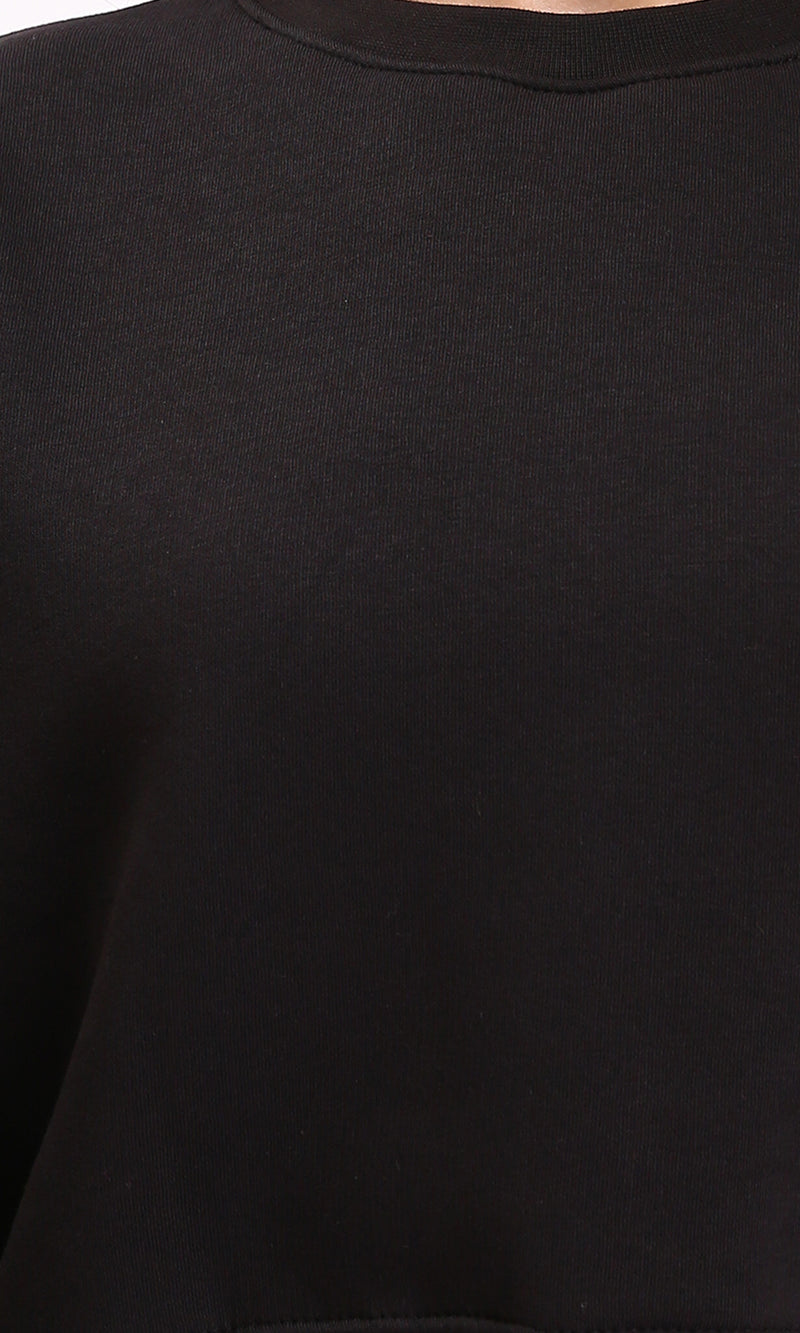 R212056 - Round Neck Slip On Short Sweatshirt - Black