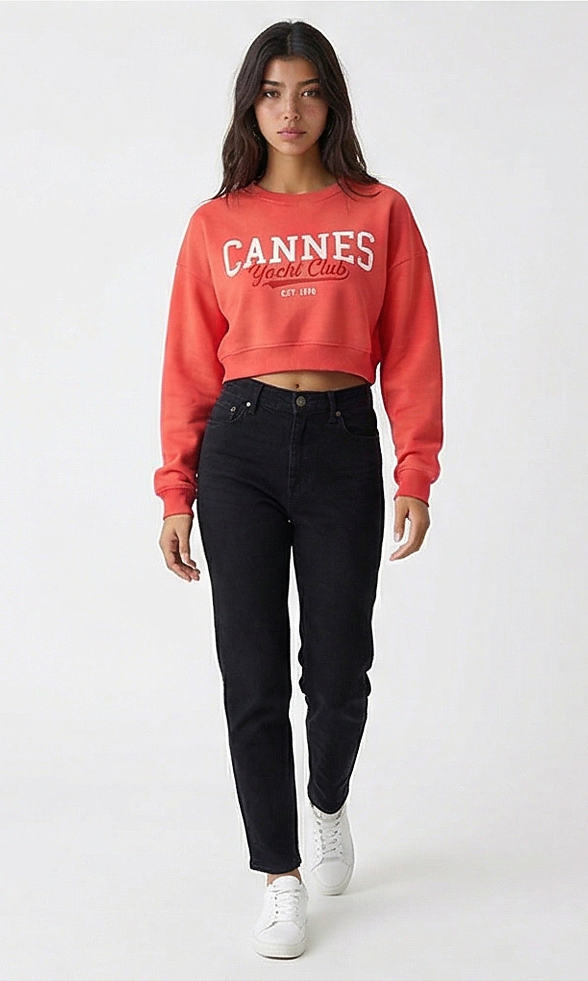 Cannes Yacht Club Embroidered Graphic Cropped Sweatshirt - R212057