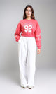 R212058 - Round Neck Printed Short Sweatshirt - Coral Pink