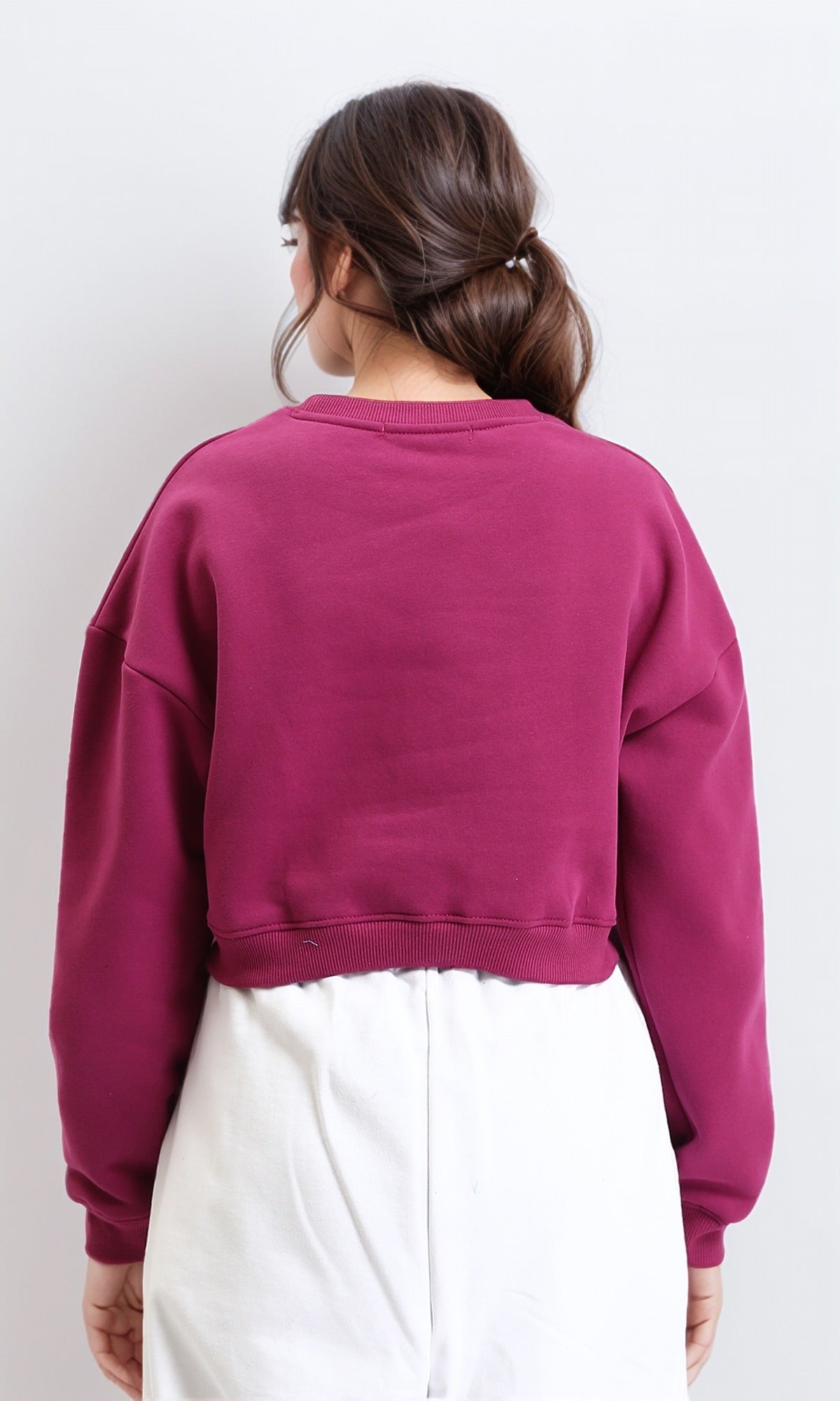 R212059 - Long Sleeves "Kingsley" Print Short Sweatshirt - Berry