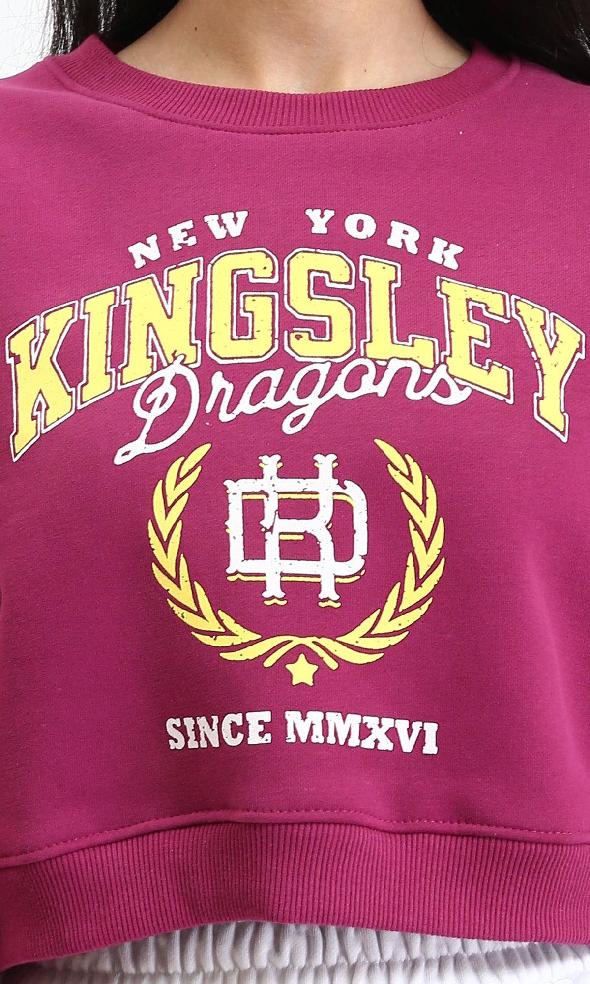 R212059 - Long Sleeves "Kingsley" Print Short Sweatshirt - Berry
