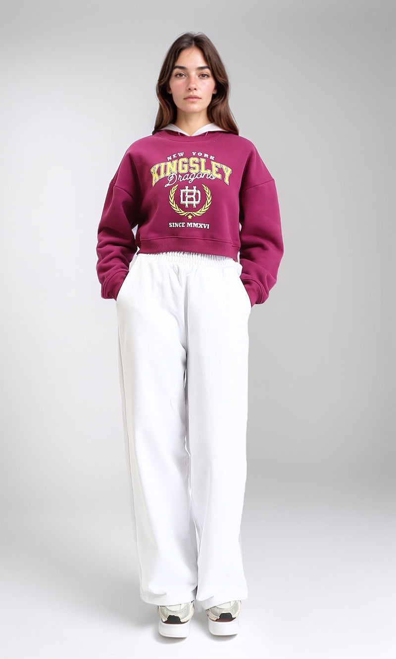 R212059 - Long Sleeves "Kingsley" Print Short Sweatshirt - Berry