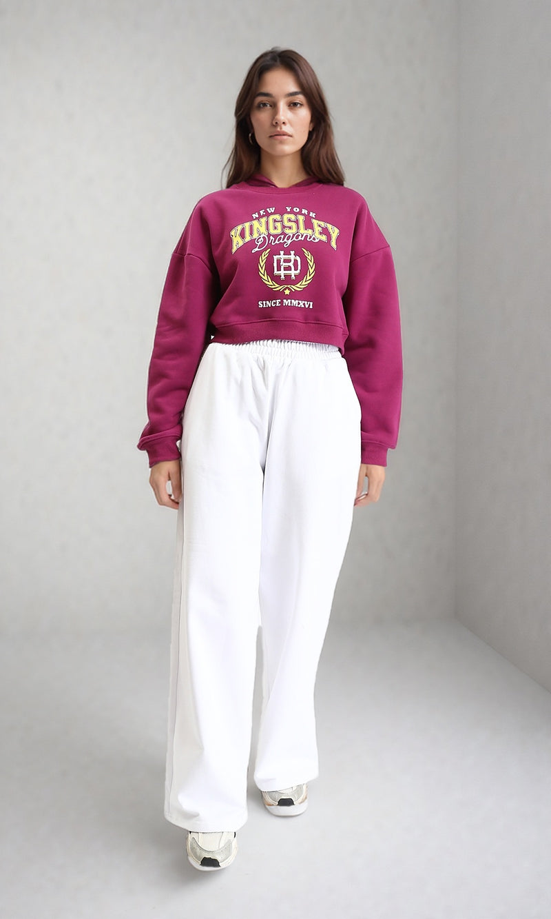 R212059 - Long Sleeves "Kingsley" Print Short Sweatshirt - Berry