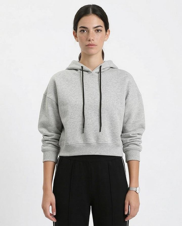 Women's Cropped Boxy Hoodie - Light Grey Marl