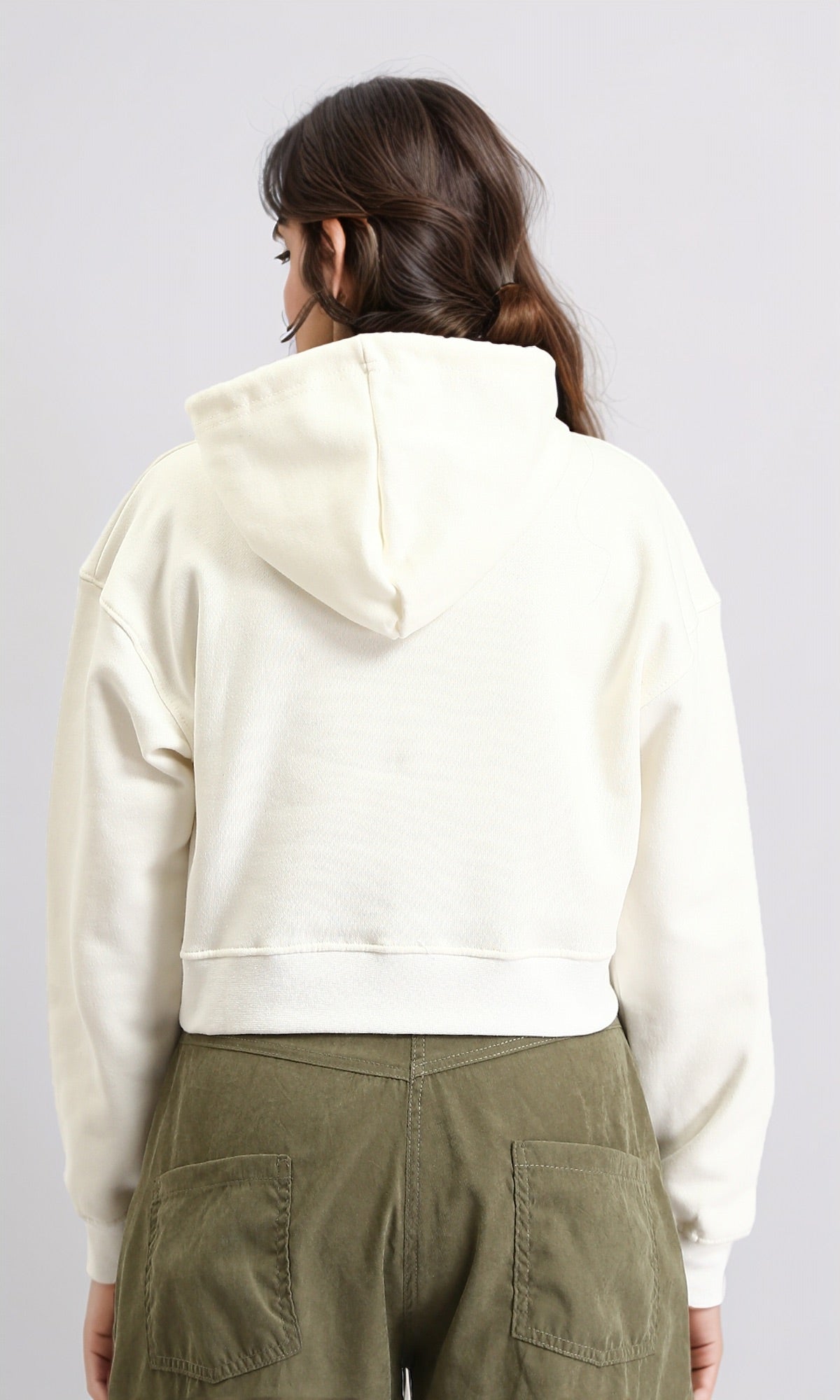 R212061 - Hooded Neck Long Sleeves Short Hoodie - Off-White