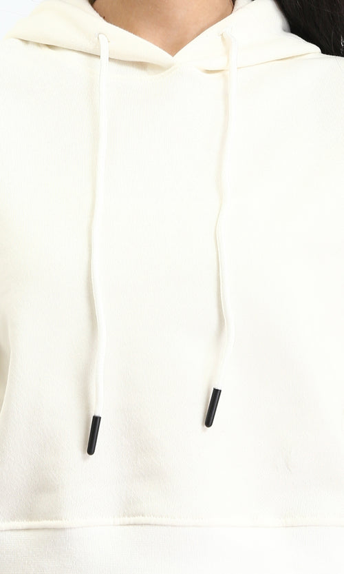 R212061 - Hooded Neck Long Sleeves Short Hoodie - Off-White