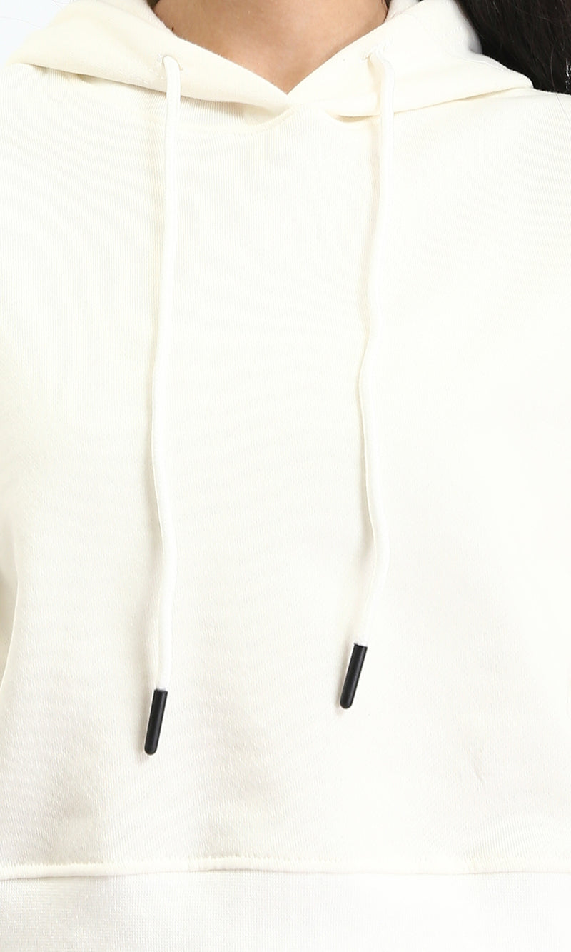 R212061 - Hooded Neck Long Sleeves Short Hoodie - Off-White