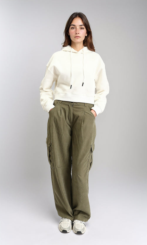 R212061 - Hooded Neck Long Sleeves Short Hoodie - Off-White