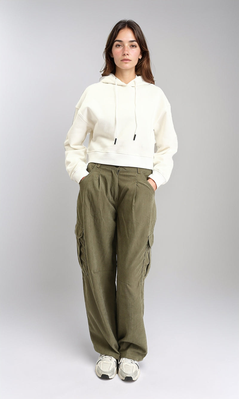 R212061 - Hooded Neck Long Sleeves Short Hoodie - Off-White