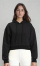 R212062 - Hooded Neck Long Sleeves Short Hoodie - Black