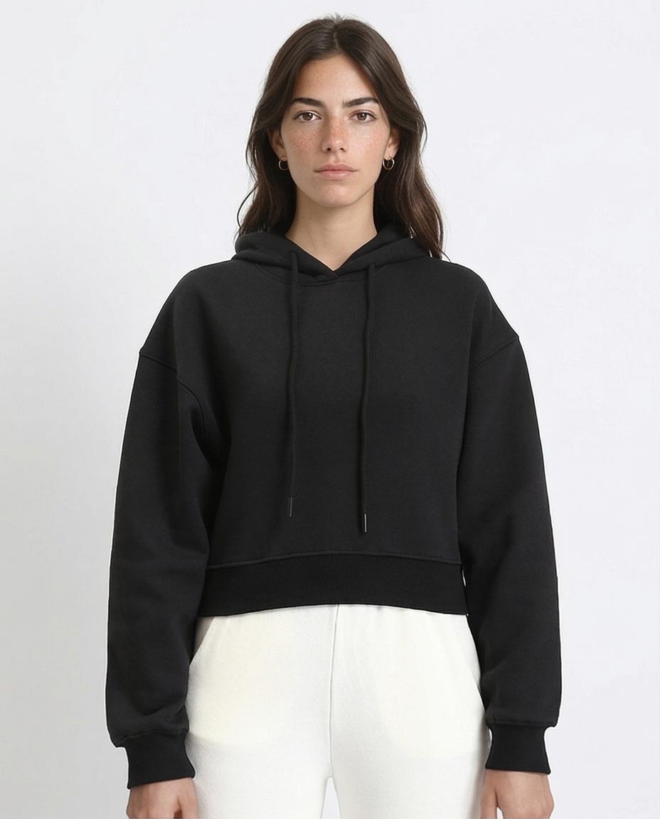 Women's Cropped Boxy Hoodie - Midnight Black