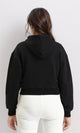 R212062 - Hooded Neck Long Sleeves Short Hoodie - Black