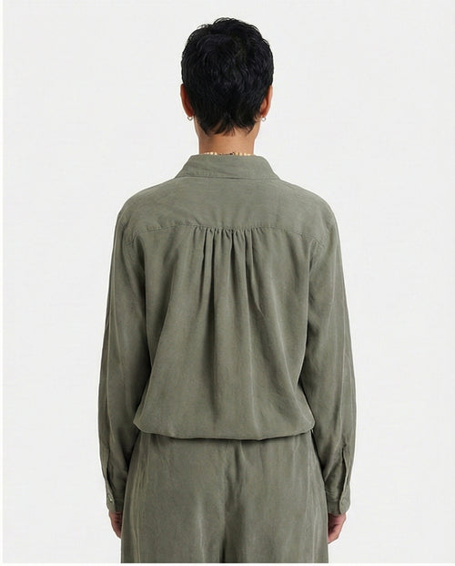 R212069 - Long Sleeves Solid Relaxed Fit Jumpsuit - Dark Olive