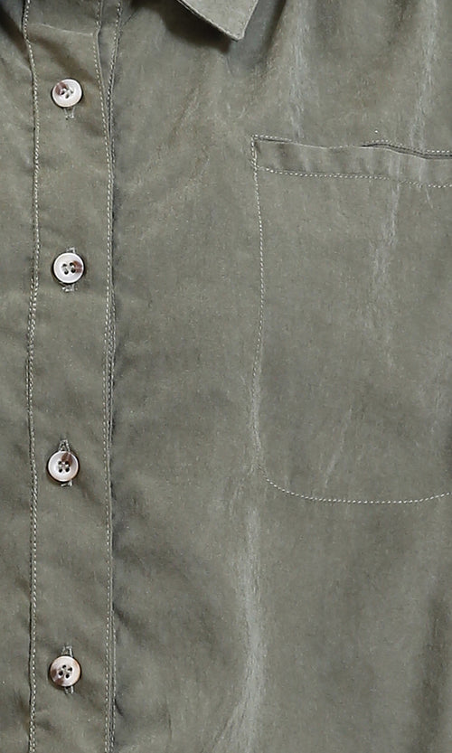 R212069 - Long Sleeves Solid Relaxed Fit Jumpsuit - Dark Olive