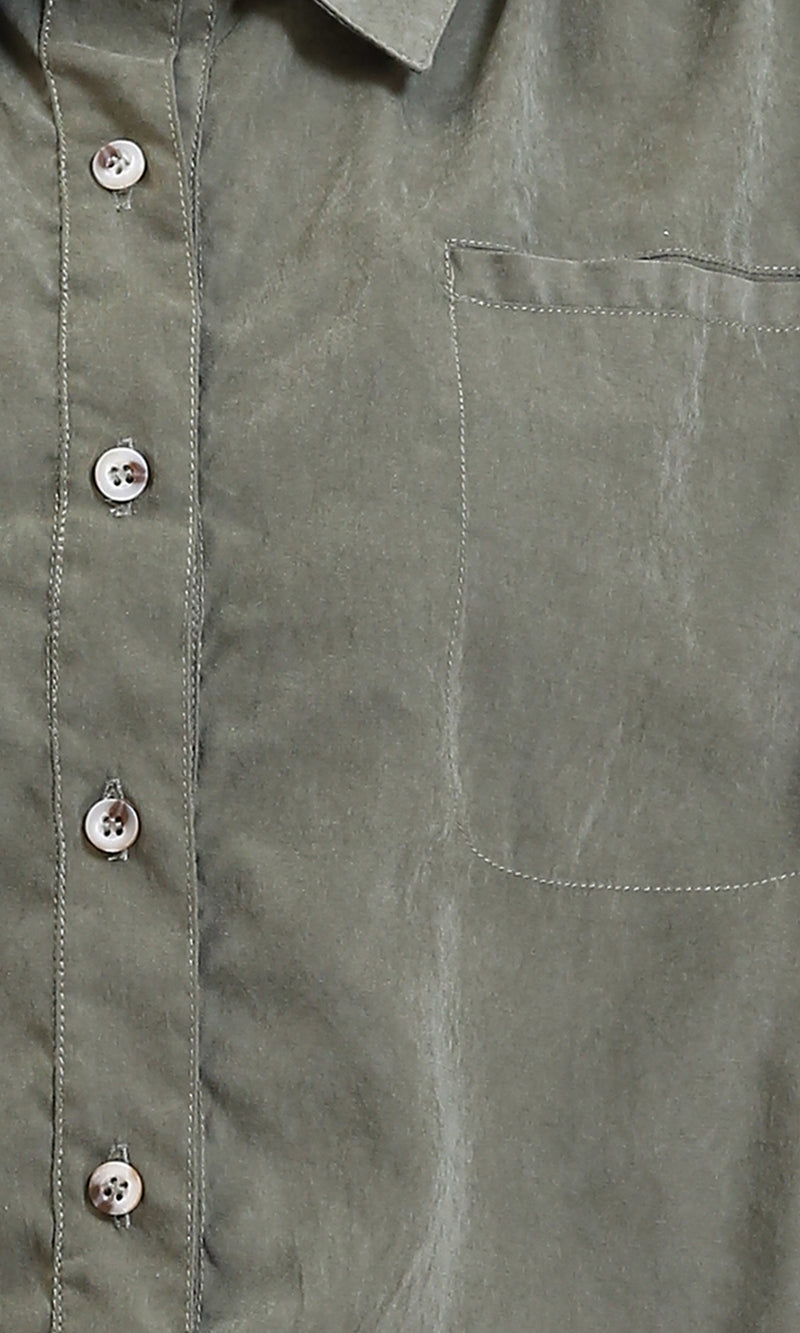 R212069 - Long Sleeves Solid Relaxed Fit Jumpsuit - Dark Olive