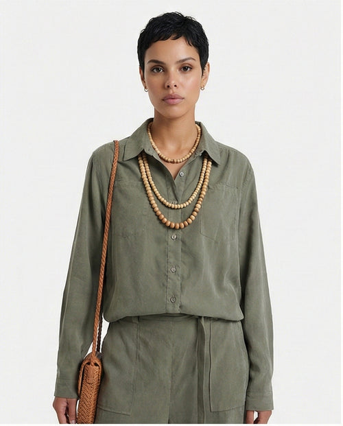 R212069 - Long Sleeves Solid Relaxed Fit Jumpsuit - Dark Olive