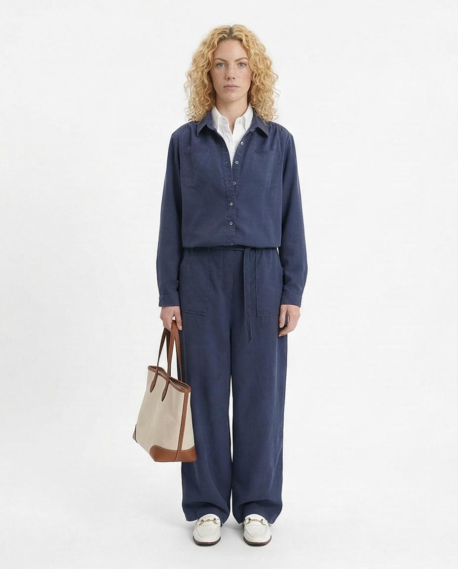 RAVIN — Periwinkle Corduroy Co-ord Set: Relaxed Button-Down & Wide-Leg Trouser - Grey - R212070