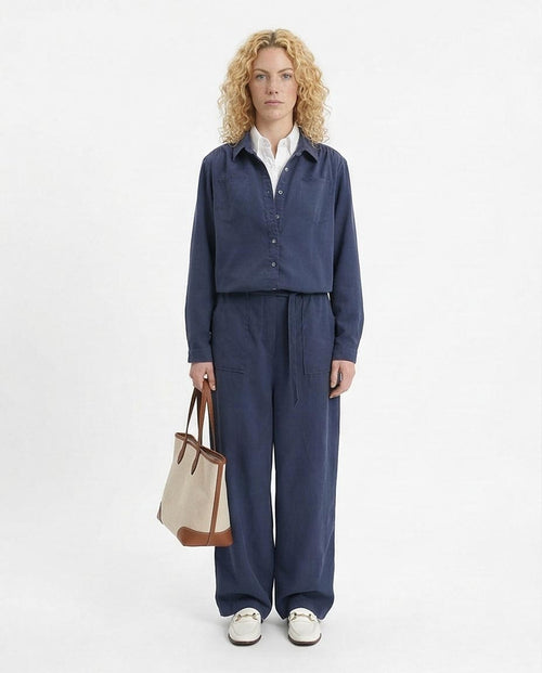 RAVIN — Periwinkle Corduroy Co-ord Set: Relaxed Button-Down & Wide-Leg Trouser - Grey - R212070