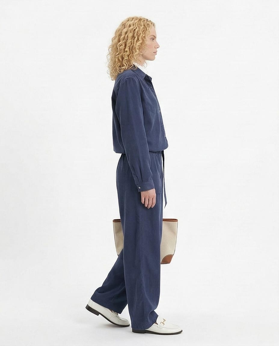RAVIN — Periwinkle Corduroy Co-ord Set: Relaxed Button-Down & Wide-Leg Trouser - Grey - R212070