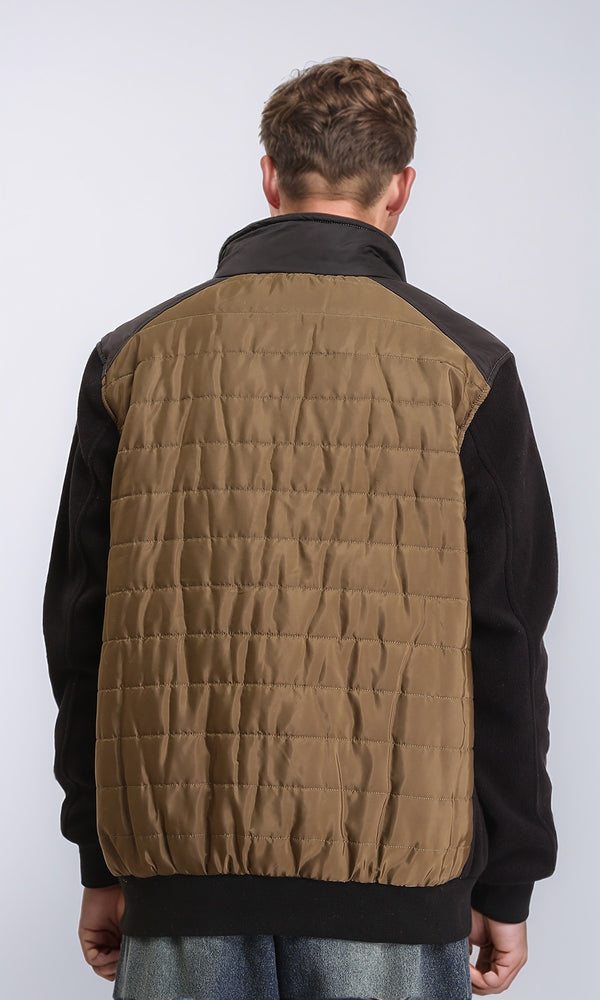 R212076 - Stand Collar Zipped Bomber Jacket - Copper & Black