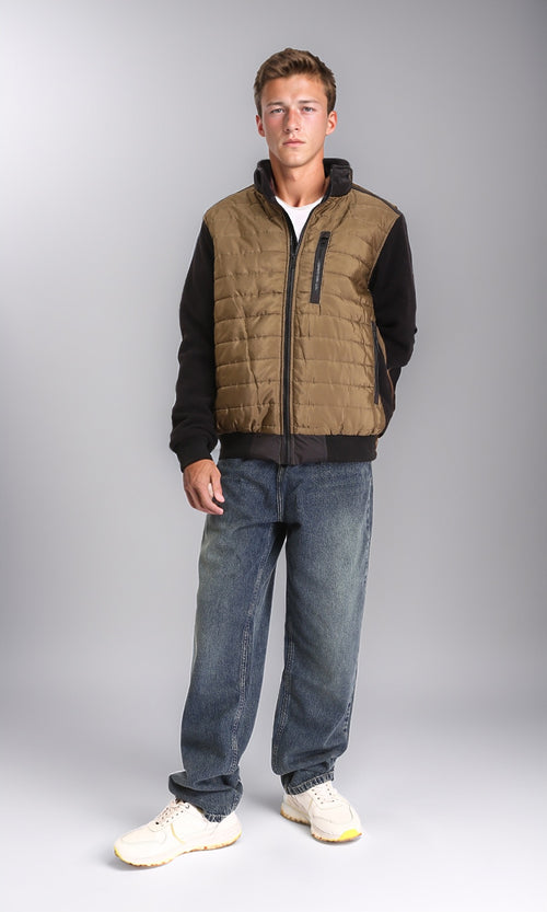 R212076 - Stand Collar Zipped Bomber Jacket - Copper & Black