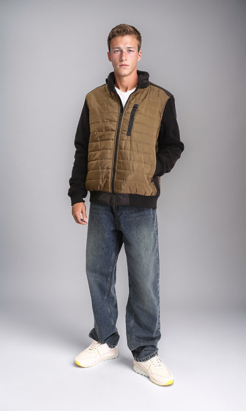 R212076 - Stand Collar Zipped Bomber Jacket - Copper & Black