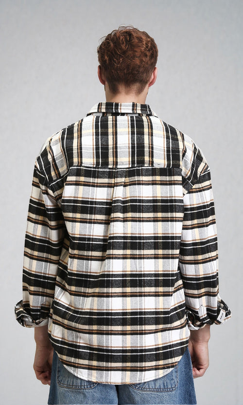 R212078 - Long Sleeves Plaids Casual Shirt - Camel & White