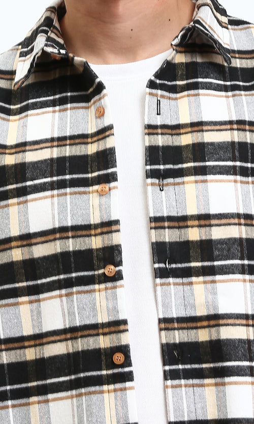 R212078 - Long Sleeves Plaids Casual Shirt - Camel & White