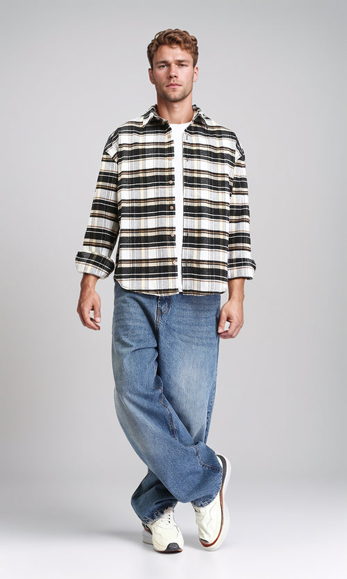 R212078 - Long Sleeves Plaids Casual Shirt - Camel & White