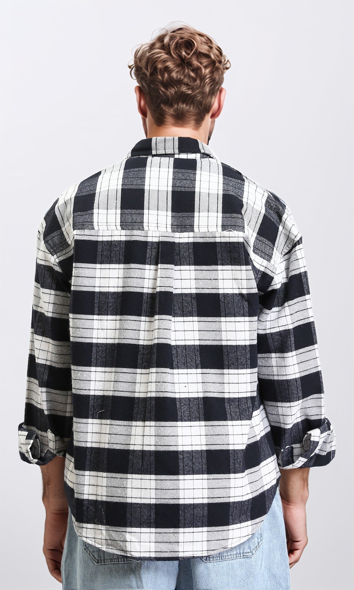 R212079 - Long Sleeves Plaids Casual Shirt - Navy Blue & White